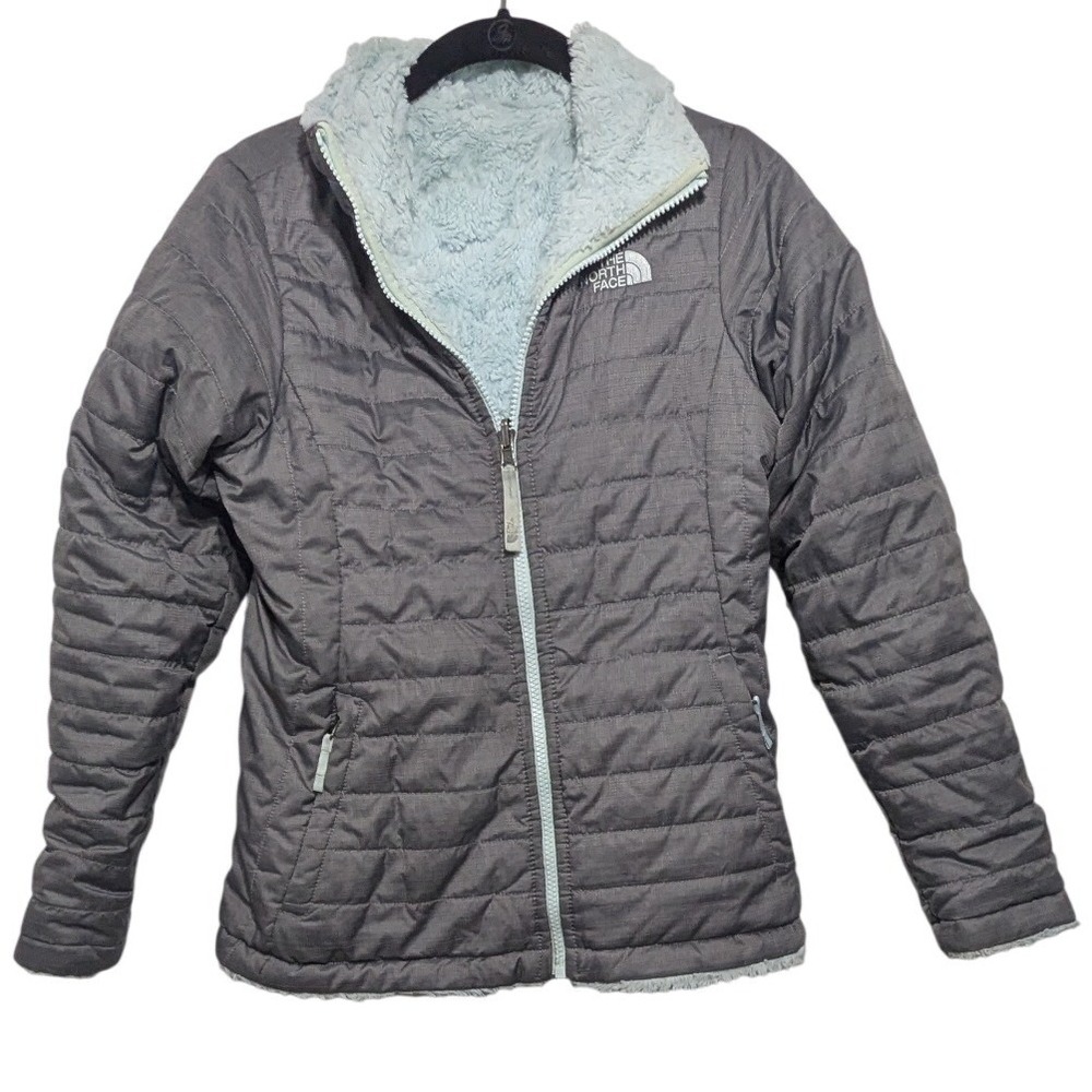 The North Face Mossbud Swirl Reversible Jacket Girls Large 14/16 Grey Mint